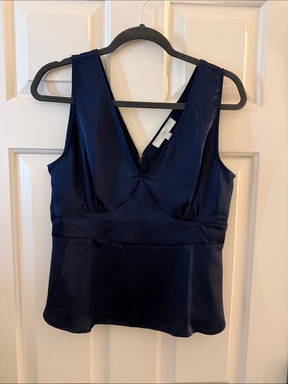 LOFT Navy Satin V-Neck Peplum Tank